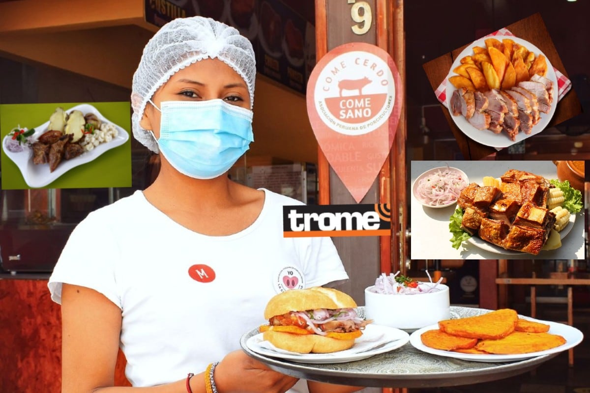 La carne de cerdo es nutritiva y práctica para preparar muchas delicias como el chicharrón. El sello de la campaña 'Come cerdo come sano' da respaldo de su calidad. (I. Medina / Marasunción / Compos. Trome)