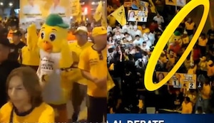 Carlos Álvarez llega al debate presidencial acompañado del Pollo del Especial del Humor | VIDEO