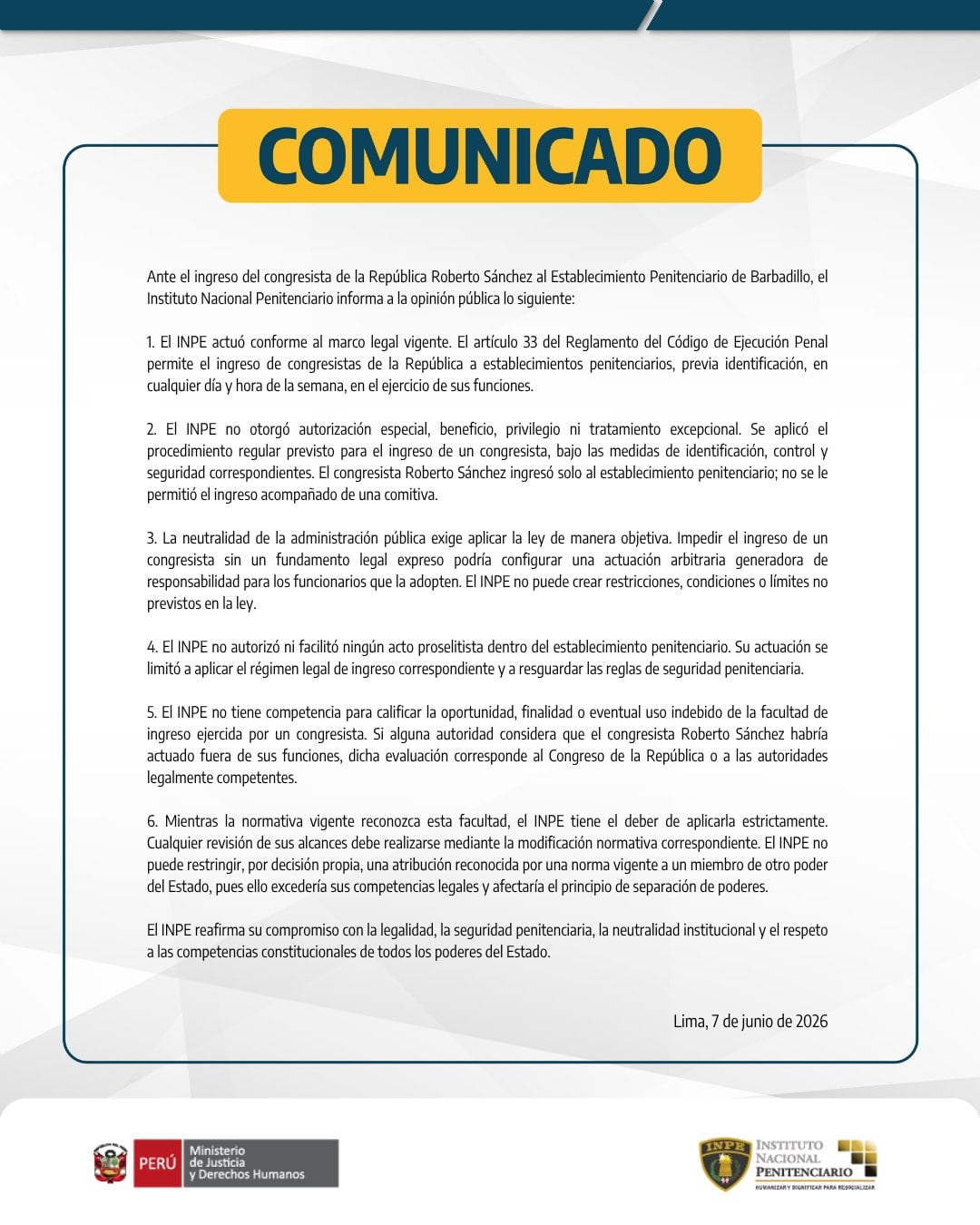 Comunicado del INPE.