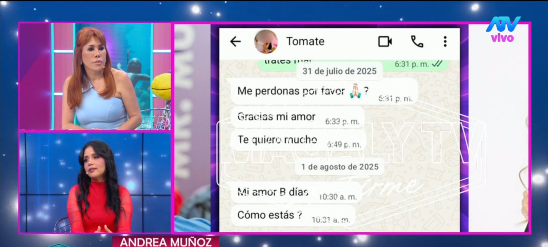 Andrea Muñoz, expareja de José María Barraza, mostró los chats que tuvo con el primero. (Fuente: ATV)