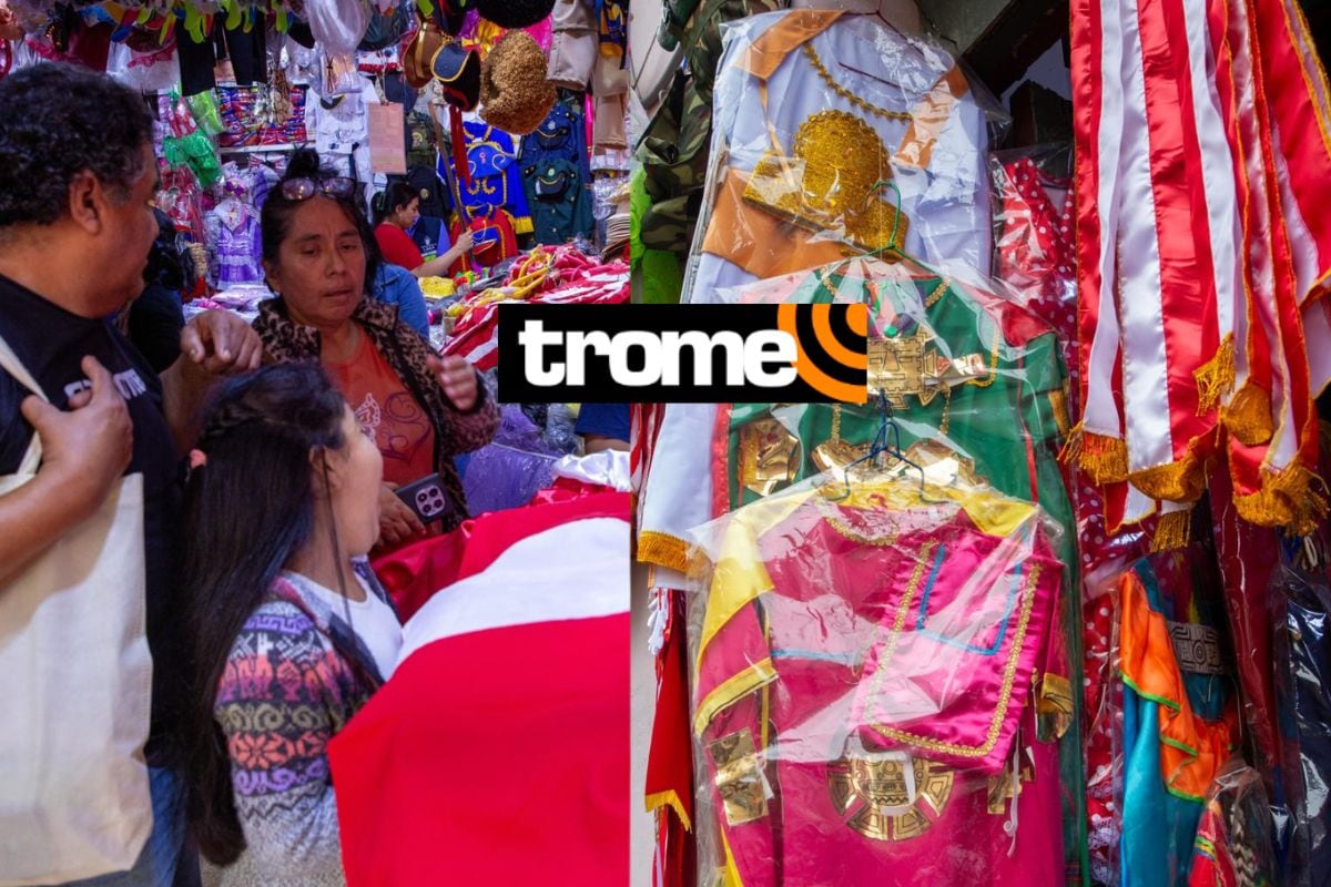 Padres de familia compran disfraces para los desfiles escolares de sus pequeños. Foto: Fernando Sangama/Trome.