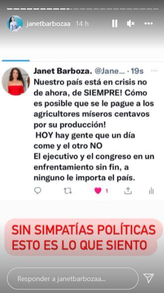 Janet Barboza respondió algunos mensajes de sus seguidores en redes sociales frente a la ausencia del programa "América Hoy". (Foto: Captura de IG)