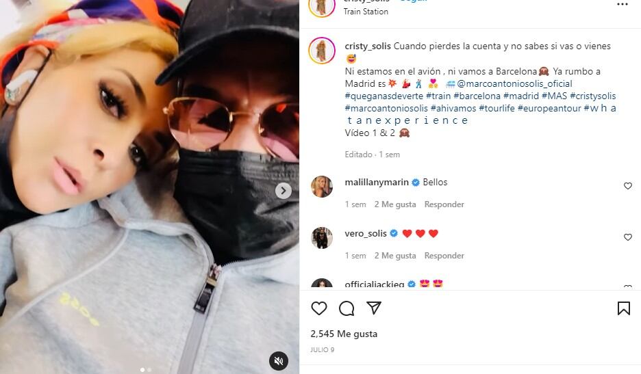 De esta manera Cristy Solís evidenció un nuevo viaje junto al mítico cantante de baladas (Foto: Cristy Solís/Instagram)