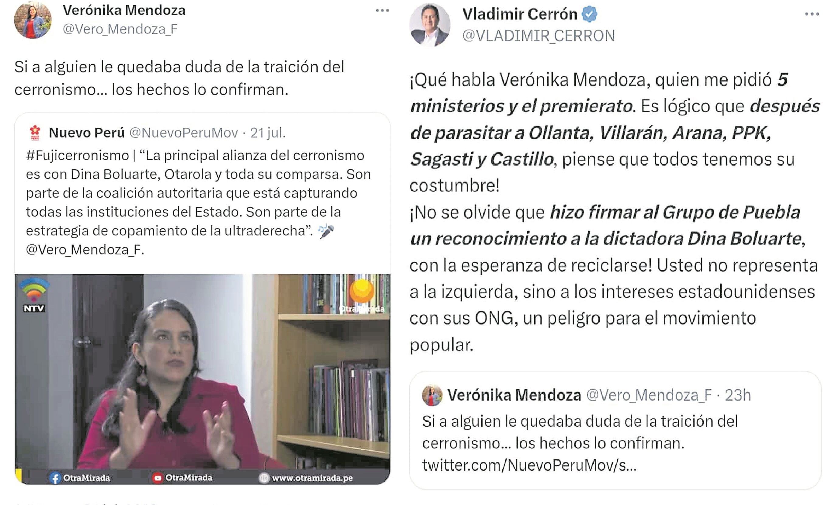 Verónica Mendoza vs. Vladimir Cerrón.