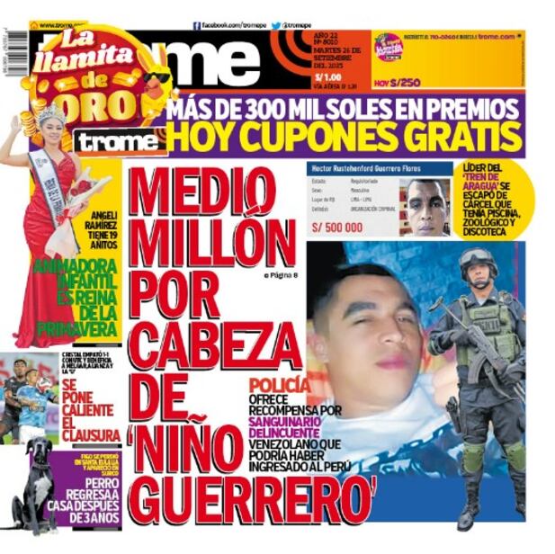 Portada impresa de Trome del martes 26 de septiembre