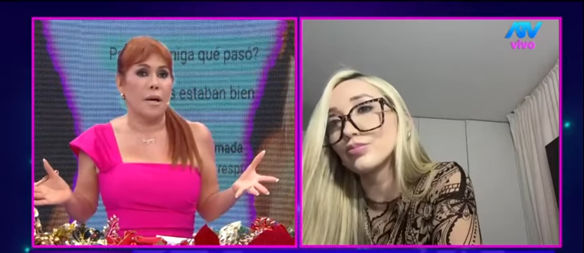 Conductora entrevista en vivo a Romina Gachoy. (Fuente: ATV)