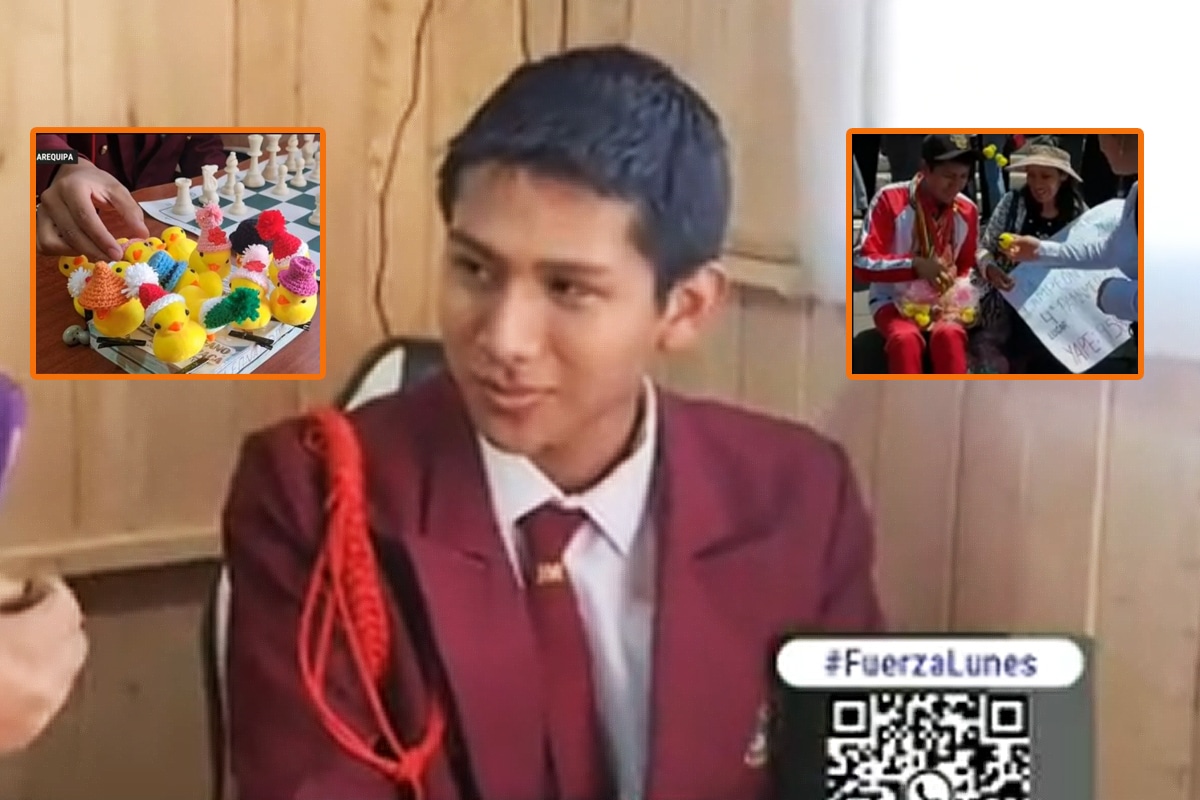 Leonardo Cahuapaza vende los patitos, junto a su madre, a 5 soles.