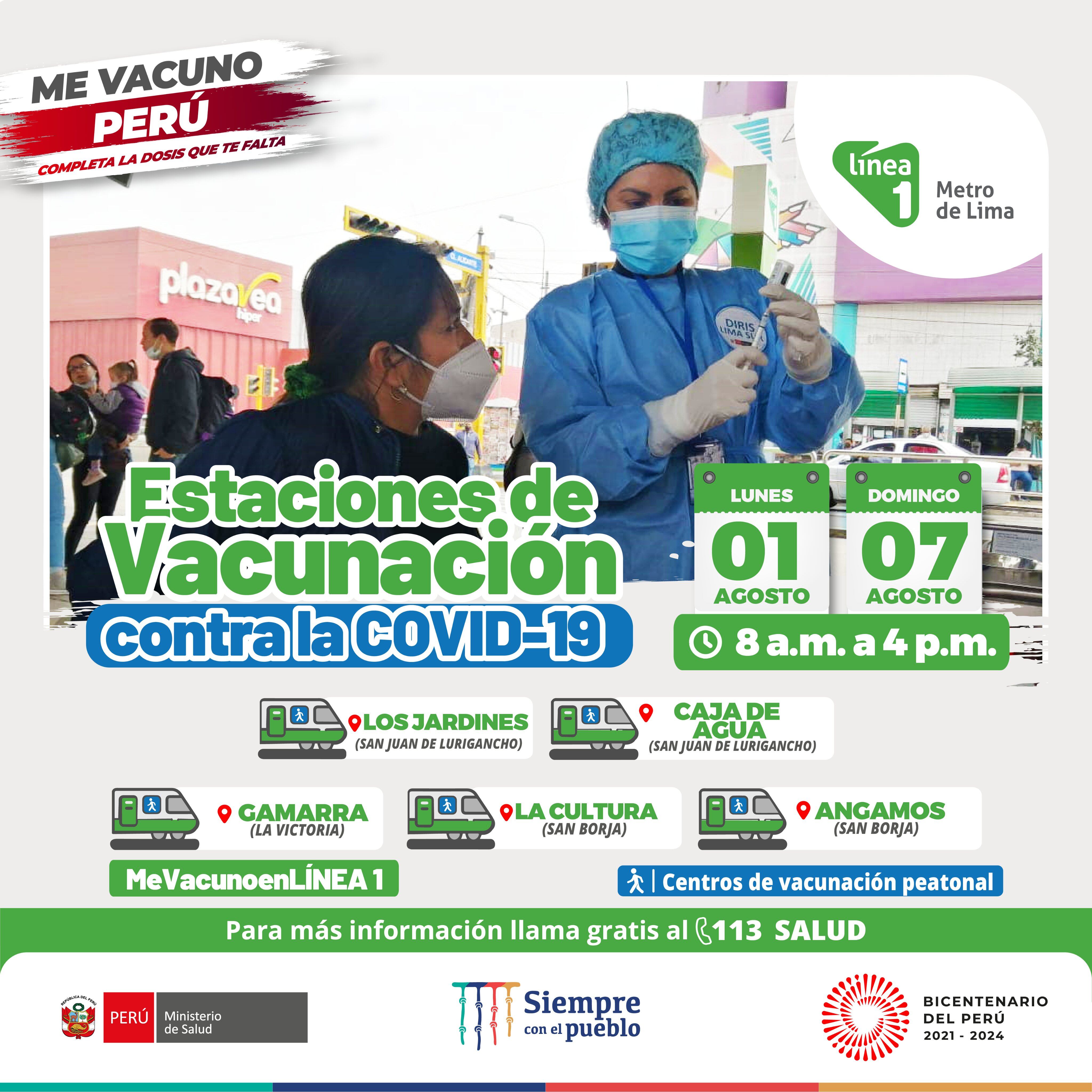 Ciudadanos podrán vacunarse en 5 estaciones de la Línea 1 del Metro de Lima. Foto: Minsa