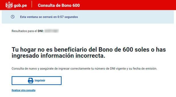 Página oficial del Bono 600. (Foto: Midis)