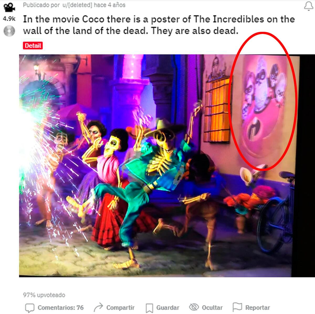 La imagen de "Los increíbles" en la trama de "Coco" (Foto: Reddit))