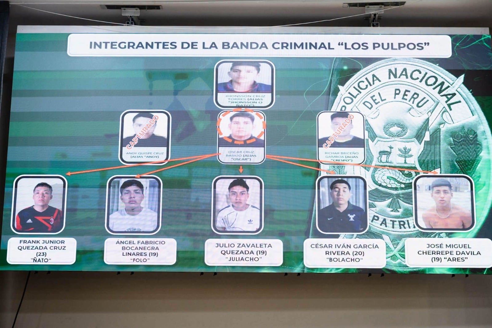 Policía presentó organigrama de la banda de 'Los Pulpos'. (PNP)