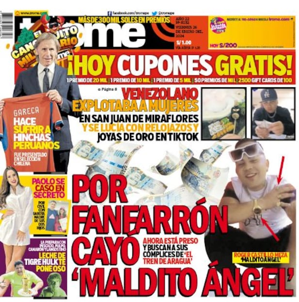 Portada impresa de Trome del viernes 26 de enero de 2024