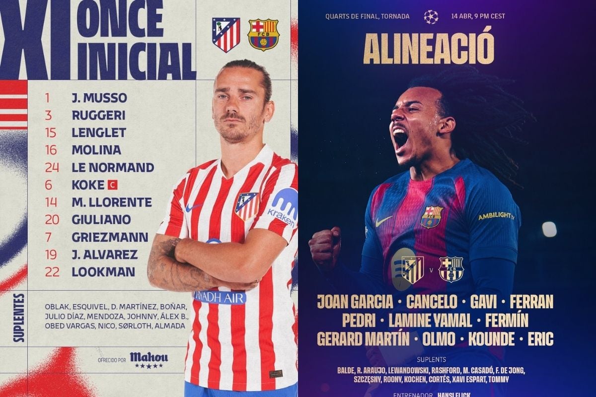 Atlético y Barcelona confirmaron sus alineaciones (@atleti/@FCBarcelona)