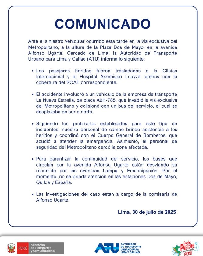 Comunicado de la ATU