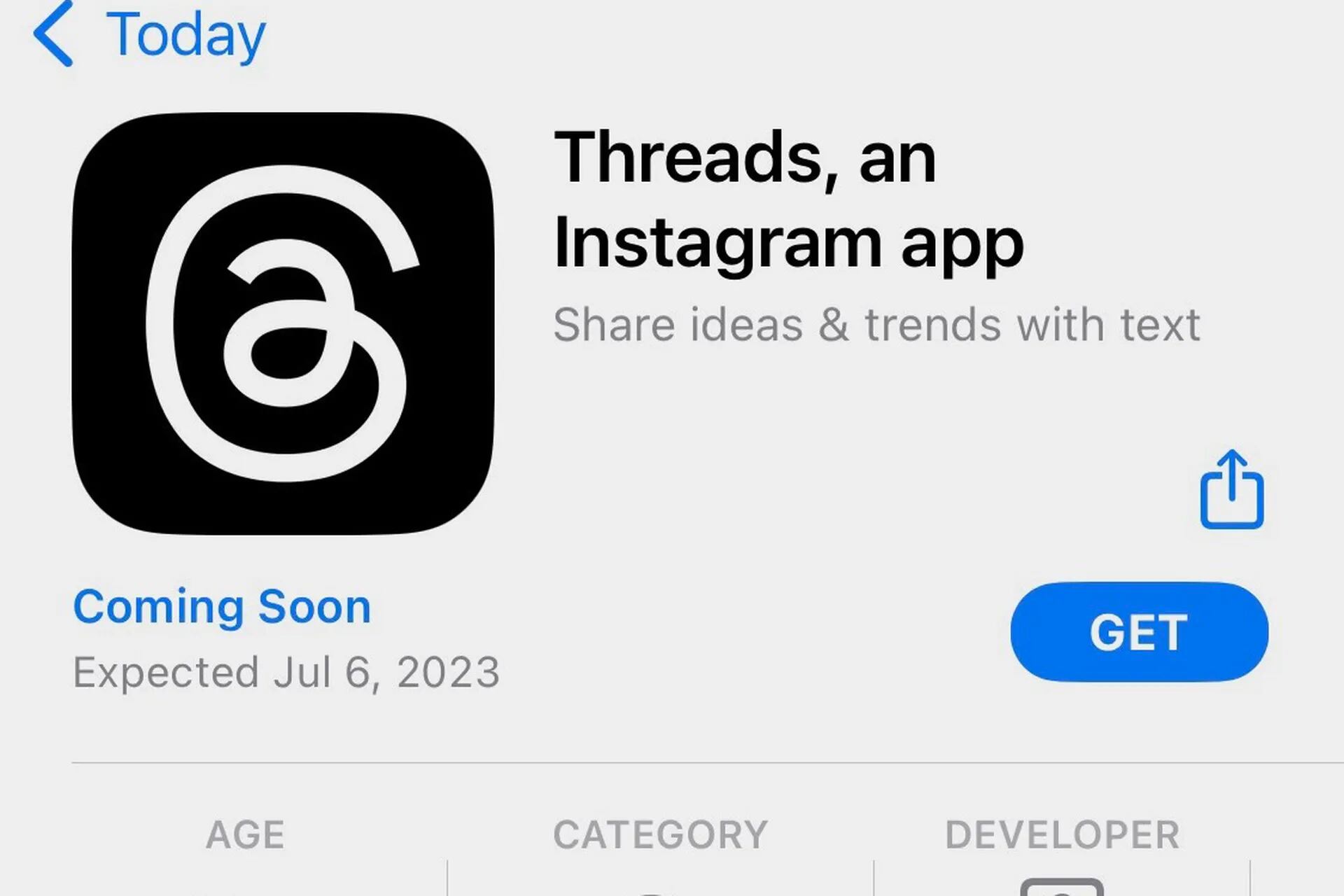 Threads saldría el 6 de julio, según la App Store.