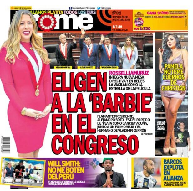 Portada impresa de Trome del jueves 27 de julio