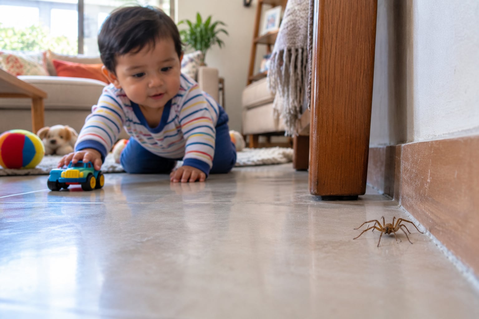 Los niños pueden acercarse a una araña sin advertir el peligro. Foto: Chat GPT.