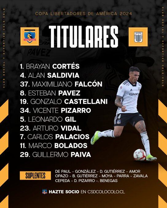 Colo Colo cofrmó presencia de Arturo Vidal en su once (@CSDColoColo)