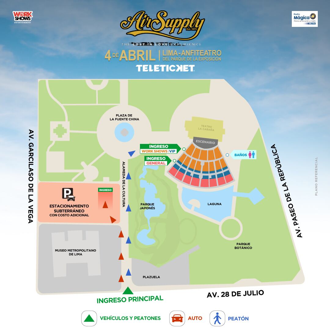 Mapa de accesos para Air Supply en Lima