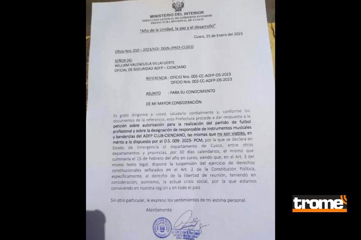 Prefectura niega permiso a Cienciano, Deportivo Garcilaso y Cusco FC para Liga 1 (@elsoldelcusco)