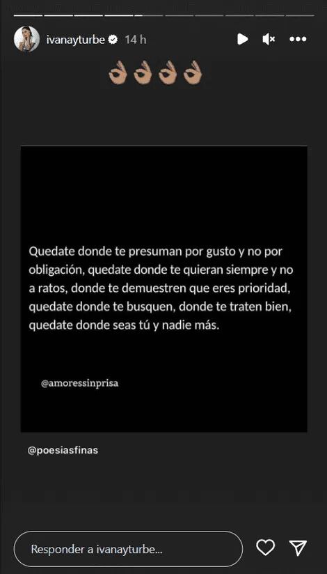 Ivana Yturbe y su extraño mensaje en Instagram.