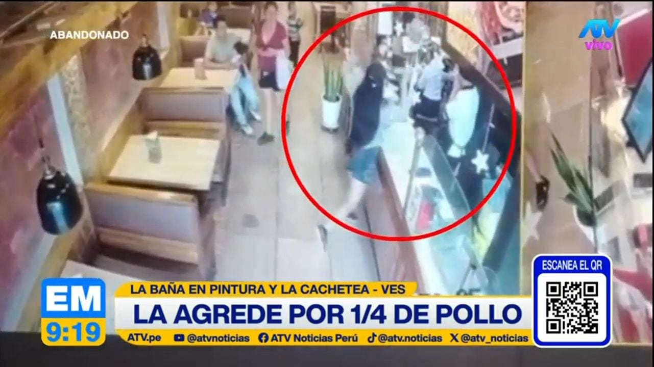 Furiosa mujer arrojó balde con material químico a administradora de pollería. Foto: ATV