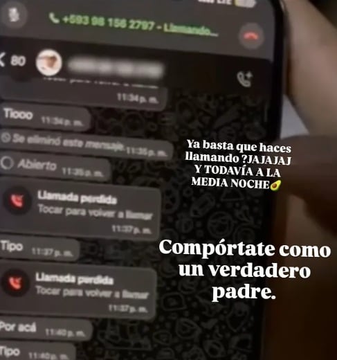 Mensajes y llamadas al celular de Paul Michel. (Pamela López Instagram)