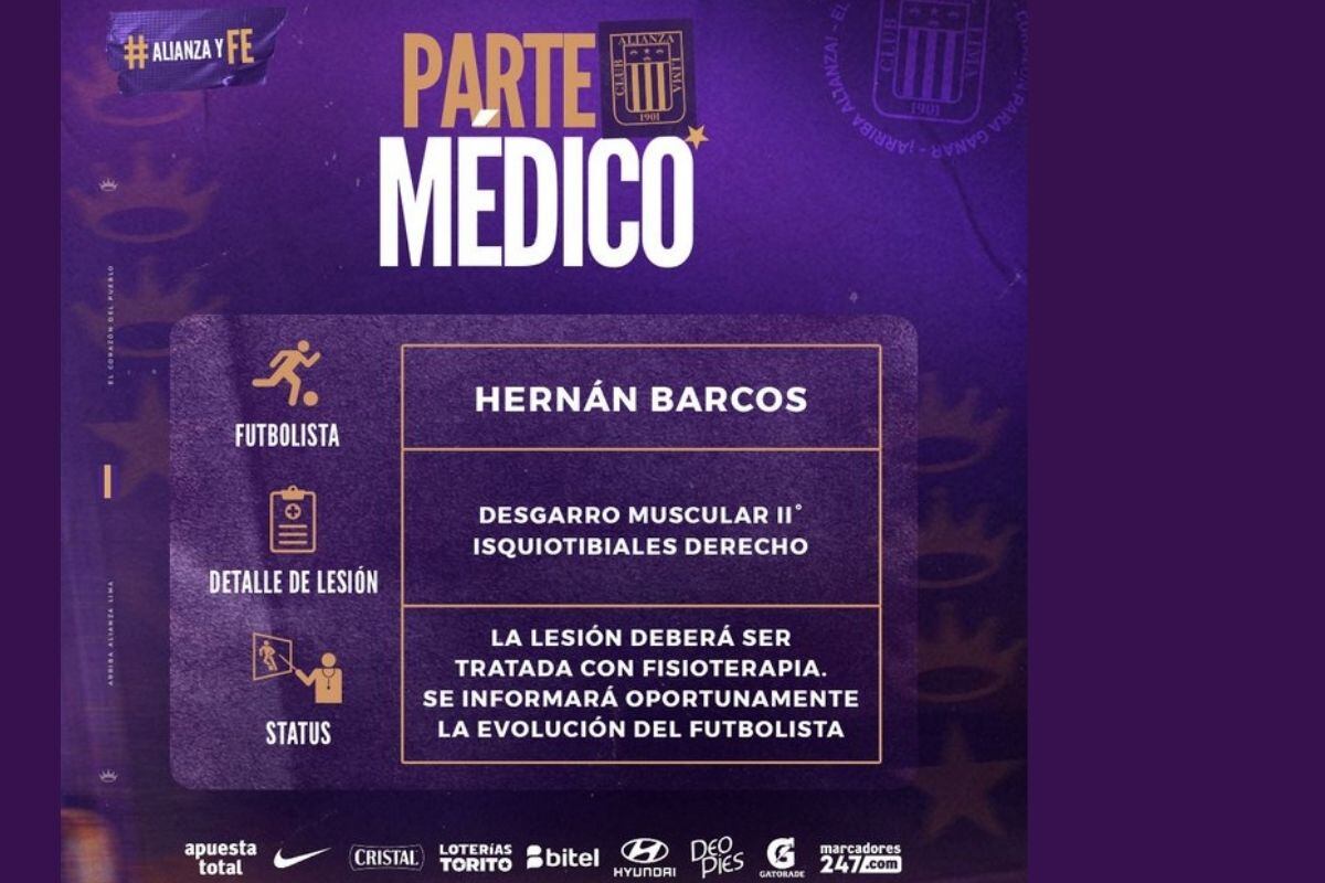 Alianza Lima comunicó esta importante lesión de su goleador a sus hinchas (@clubALoficial
