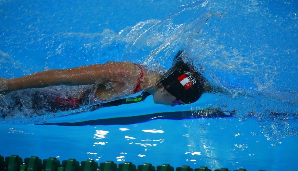 Panamericanos Lima 2019. Rafaela Fernandini de Perú compite en 100 metros estilo libre femenino en la serie 1 en el Centro Acuático de la Videna. (Foto: Daniel Apuy / Grupo El Comercio)