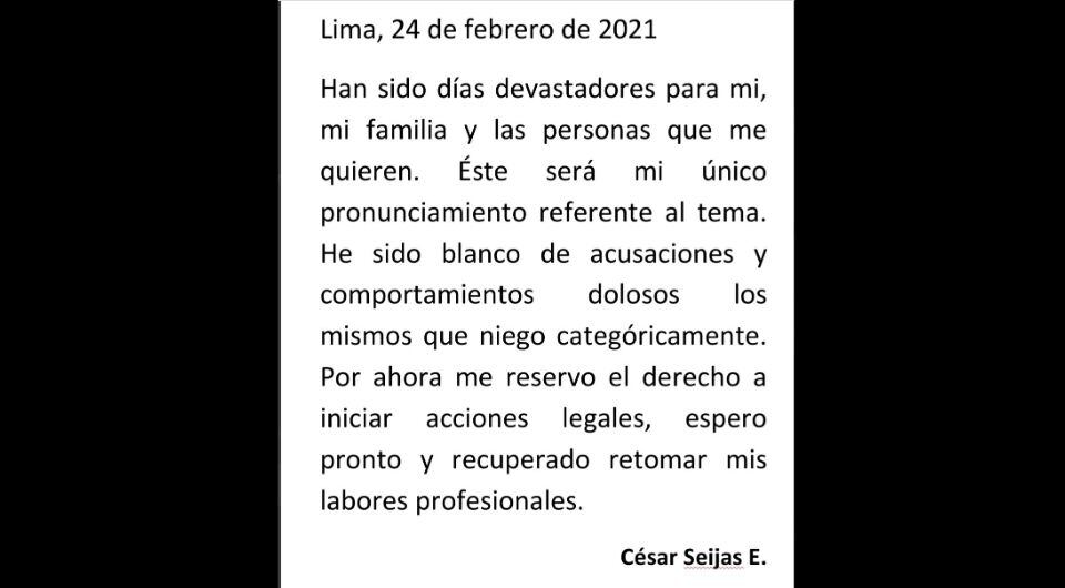 César Seijas se pronunció por acusaciones de Kike Suero en su contra