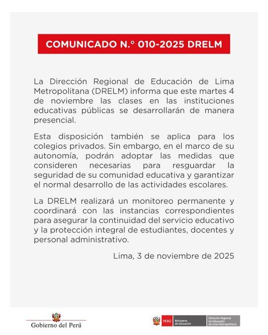 Comunicado de la Dirección Regional de Educación