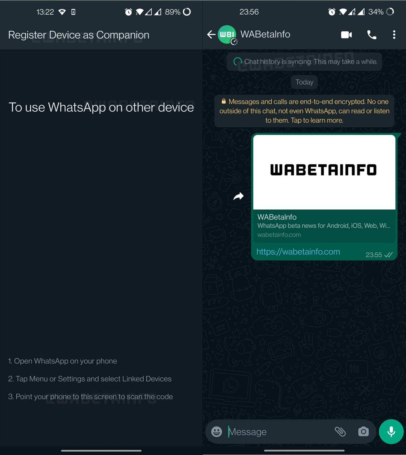 WhatsApp en dos smartphones.