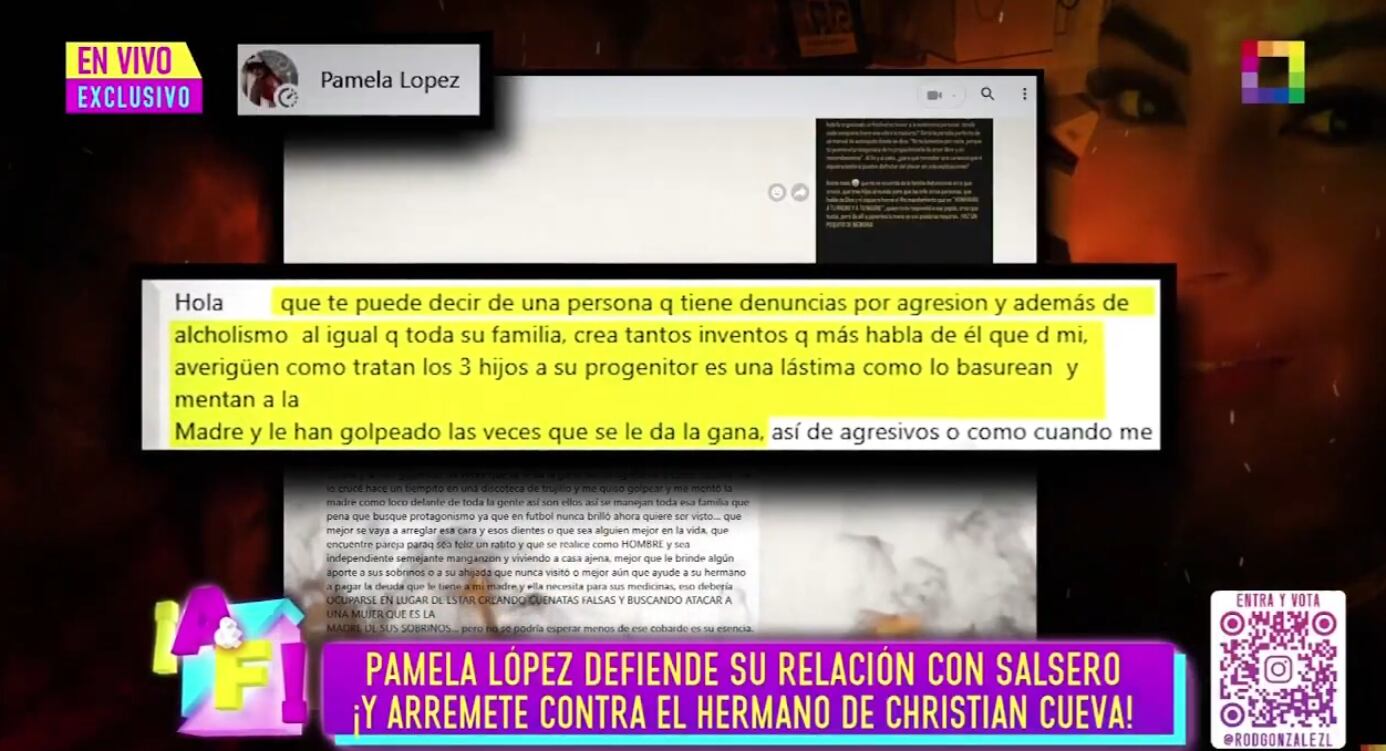 Pamela López hace fuerte acusación contra hermano de Christian Cueva.