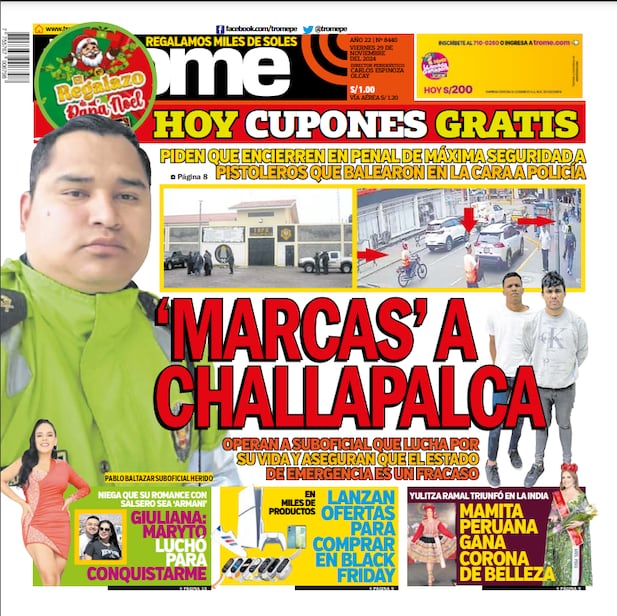 Portada impresa Trome viernes 29 de noviembre