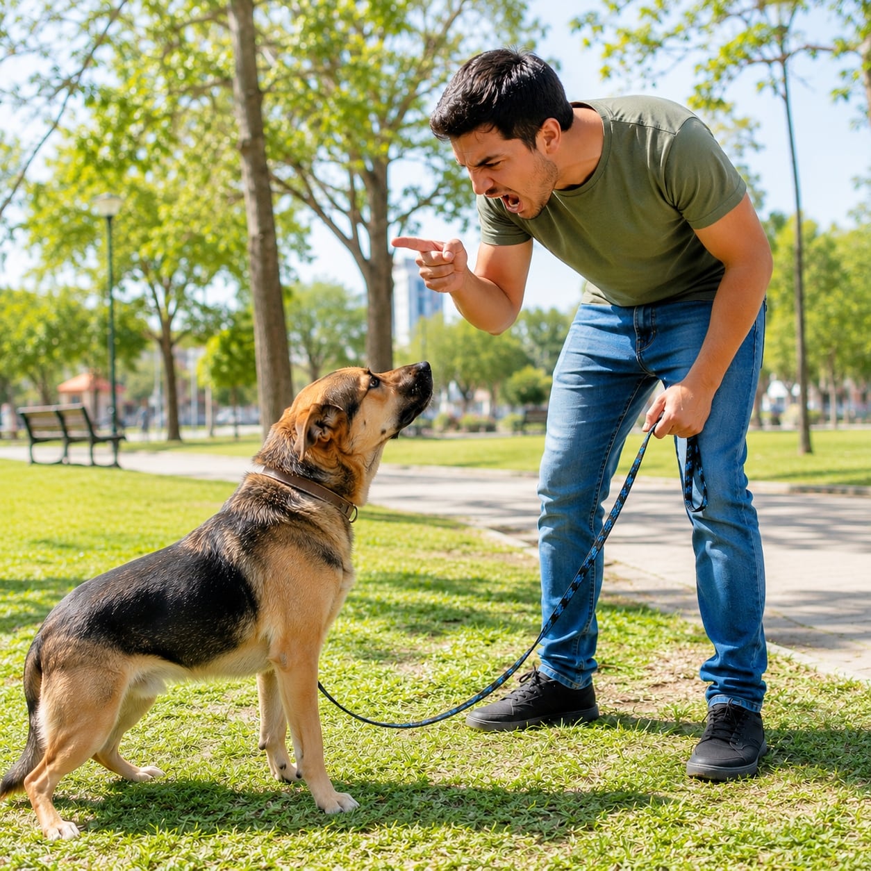 Gritar a tu perro puede afectar su comportamiento más de lo que imaginas. Foto: Chat GPT.