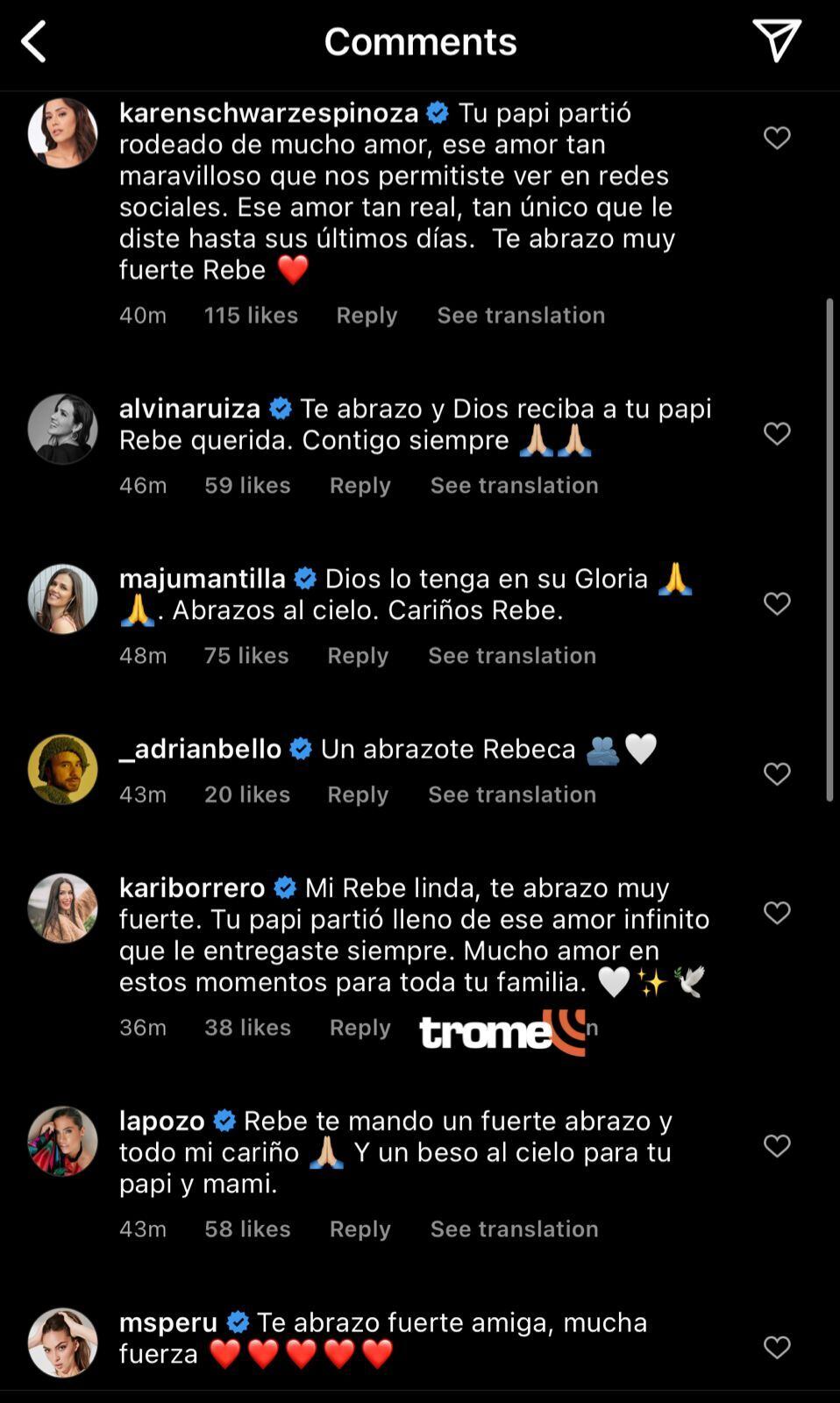 Rebeca Escribens recibió condolencias de figuras de la farándula