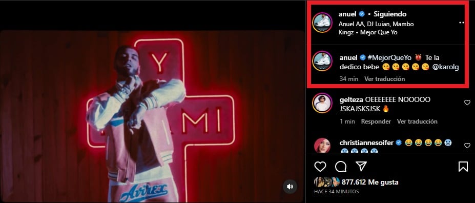 Anuel AA dedica canción a Karol G. (Foto: @anue).