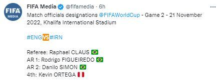 Los árbitros elegidos para el Inglaterra vs. Irán.