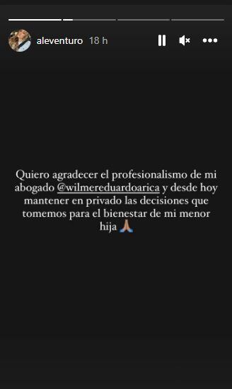 El mensaje de Ale Venturo en sus Stories de Instagram. (Foto: Captura)
