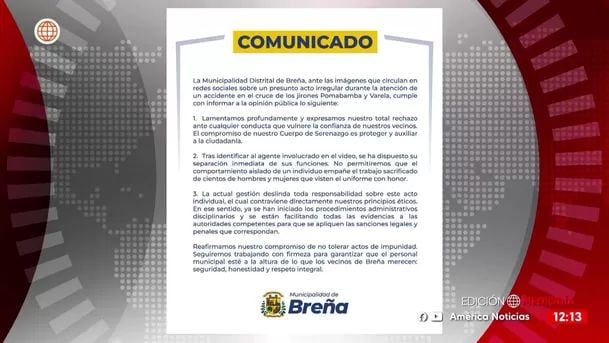 Municipalidad de Breña comunicó la separación del sereno captado robando.