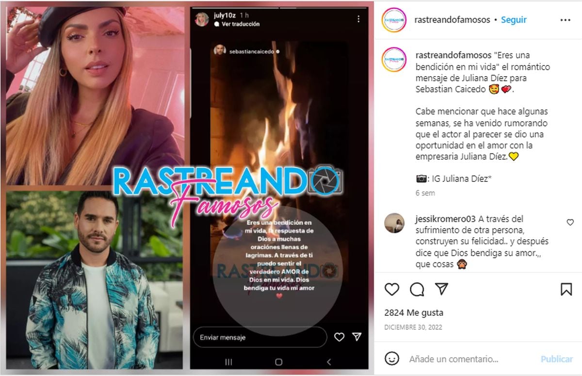 El mensaje de Juliana Diez a Sebastián Caicedo (Foto: Rastreando famosos / Instagram)