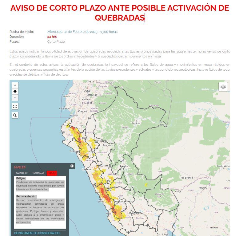 Alerta sobre posible activación de quebradas en Lima, Piura y otros departamentos.