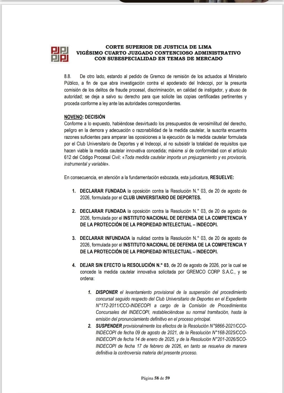 Decisión Judicial suspendió medida cautelar a favor de Gremco. (Redes sociales)