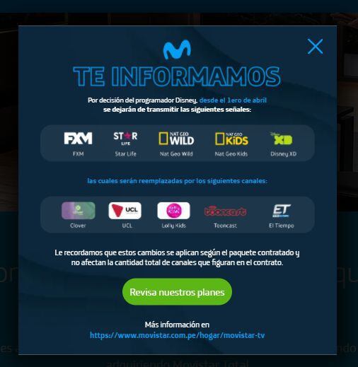Movistar TV retirará estos canales de su programación desde el 1 de abril. (Foto: Movistar Play)