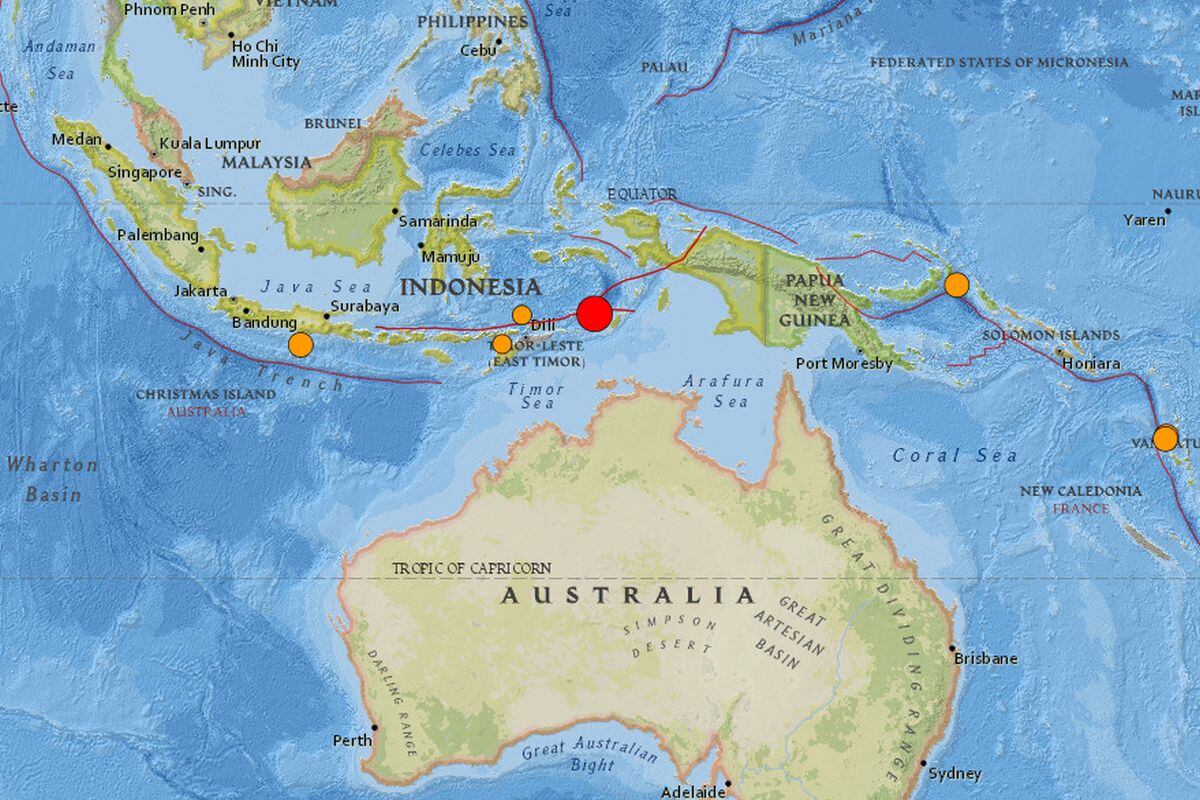 Epicentro del terremoto en Indonesia el lunes 9 de enero del 2023.