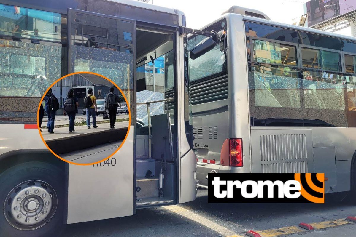 Dos buses chocaron en la vía exclusiva del Metropolitano. (Foto: Trome)