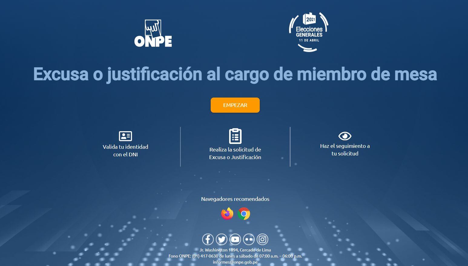 Este es el portal de la ONPE para tramitar la excusa para no ser miembro de mesa.