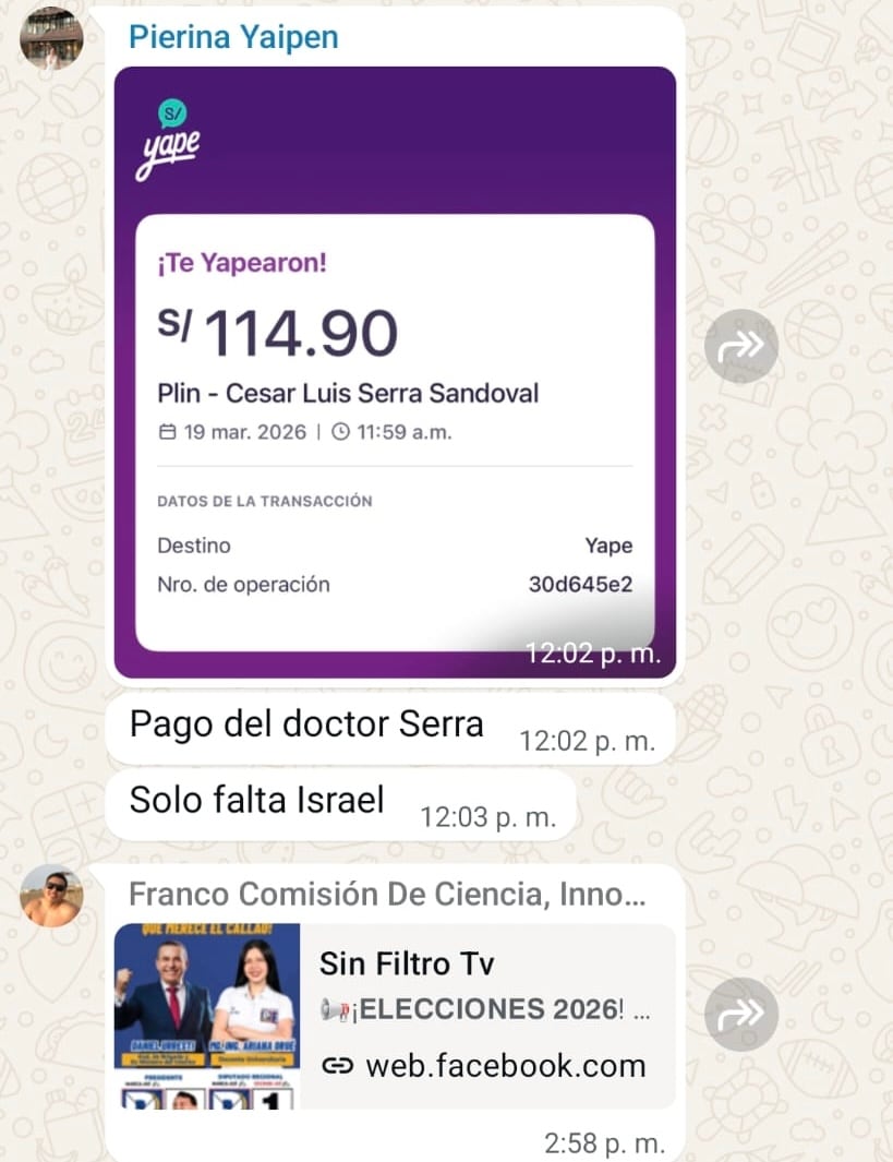 Las cuotas eran registradas y controladas por personal que laboraba en su despacho congresal.