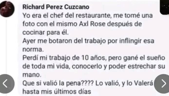 Chef se toma fotografía con Axl Rose y termina despedido.