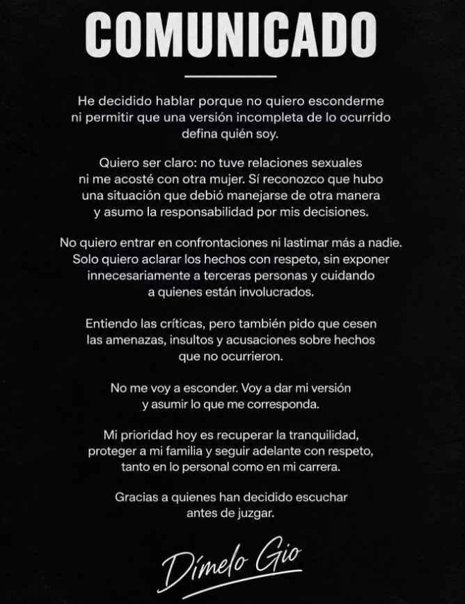 Novio de Handa lanza comunicado.